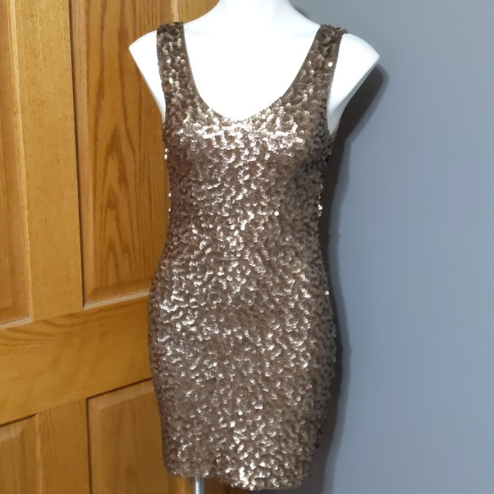 Amber Blue Gold Sequin Flapper Party Mini Dress